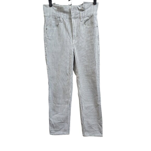 Frame Jeans Womens Size 28 Black White Railroad Stripe Belted Pleated Paperbag - Picture 2 of 11